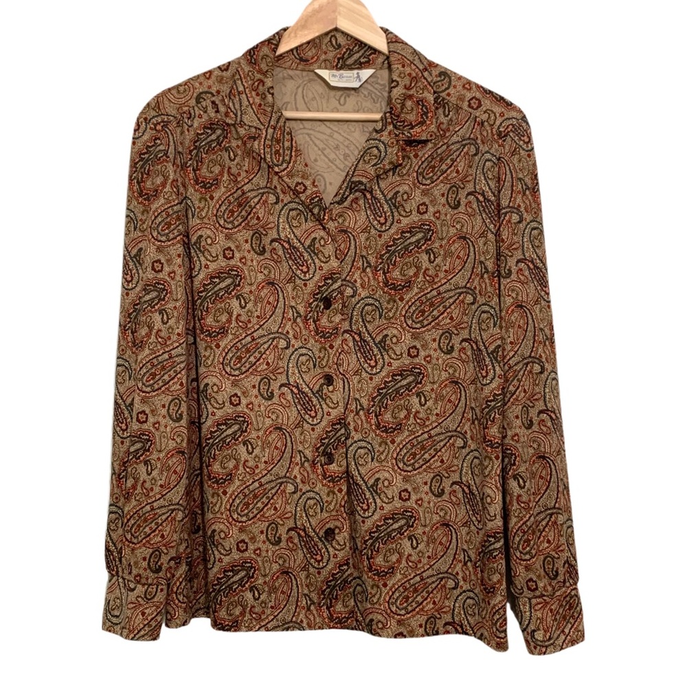 Vintage Brown Paisley Button Up Top Size Small